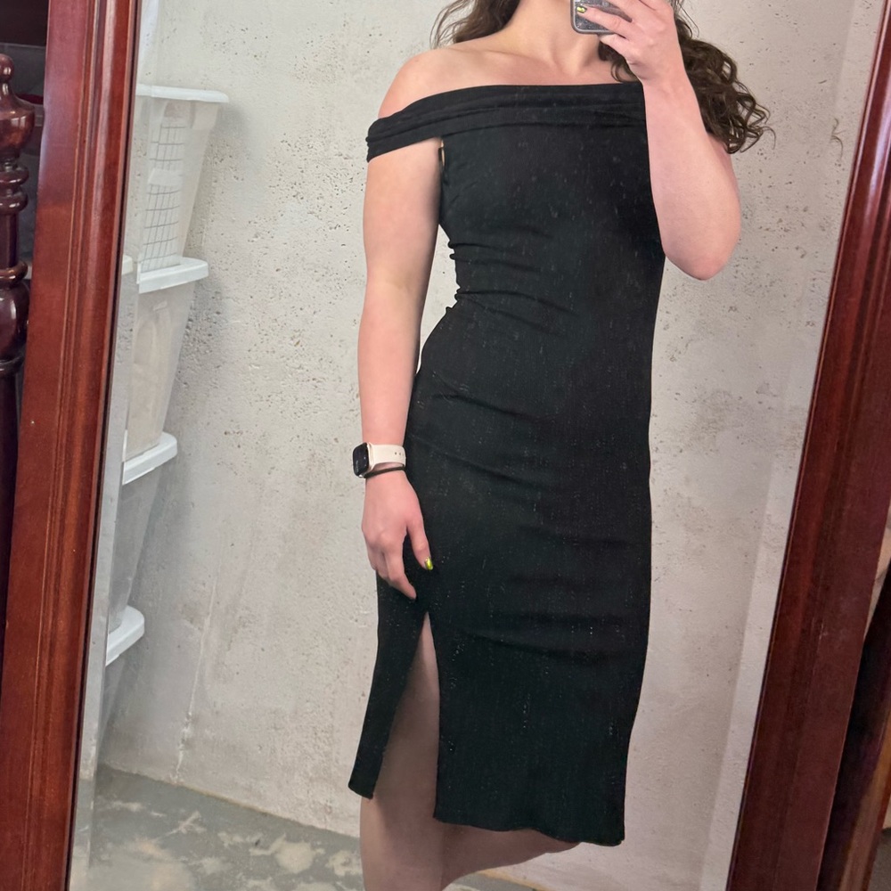 Grace Karin Dress Ribbed Knit Black Off Shoulder Bodycon New With Tags Small